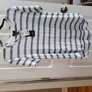 Jones New York, LG, grey/light aqua blue striped shirt